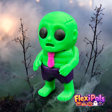 Halloween Zombie FlexiPal – 3D Printed Articulating Mini Figure – Flexible, Poseable Undead Toy Wearing Shorts and a Tie – Fun Fidget for Kids and Collectors – Creepy-Cute Desk Decor or Halloween Display – FlexiPals Collectible