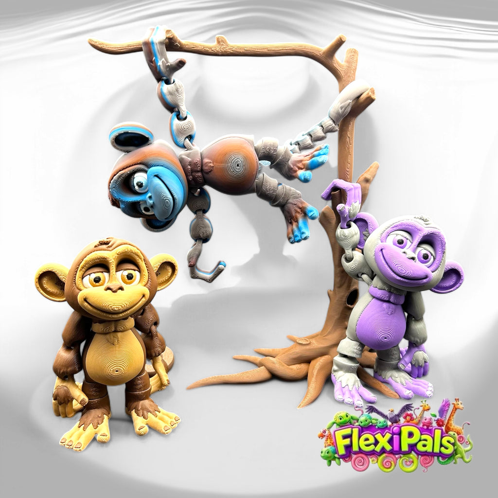 3D Printed FlexiPal XL Monkey with Tree Stand – Articulating Poseable Monkey Toy – Flexible Primate Figure for Play, Display, and Collecting – Interactive Jungle Animal Toy – Creative Desk Toy for Kids and Collectors