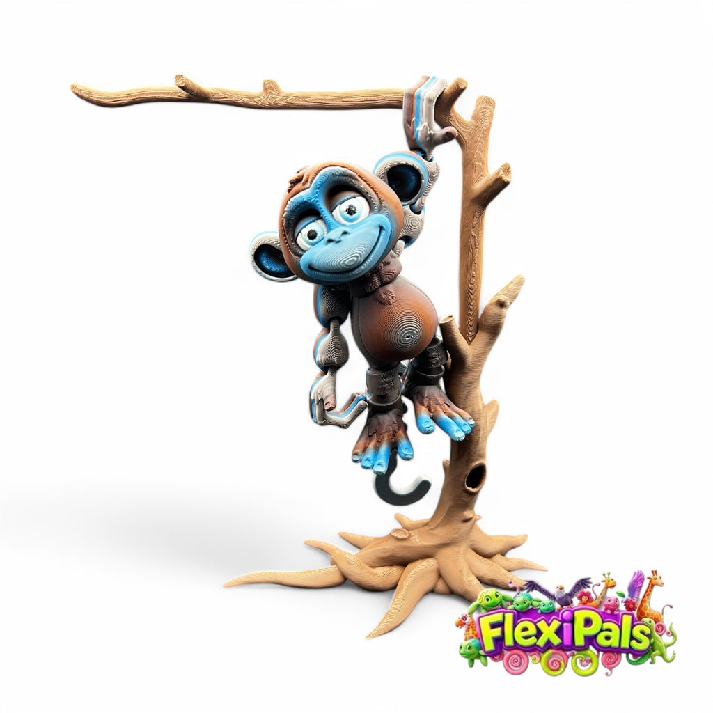 3D Printed FlexiPal XL Monkey with Tree Stand – Articulating Poseable Monkey Toy – Flexible Primate Figure for Play, Display, and Collecting – Interactive Jungle Animal Toy – Creative Desk Toy for Kids and Collectors
