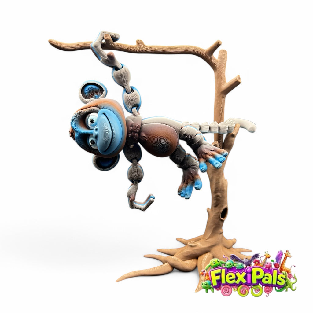 3D Printed FlexiPal XL Monkey with Tree Stand – Articulating Poseable Monkey Toy – Flexible Primate Figure for Play, Display, and Collecting – Interactive Jungle Animal Toy – Creative Desk Toy for Kids and Collectors