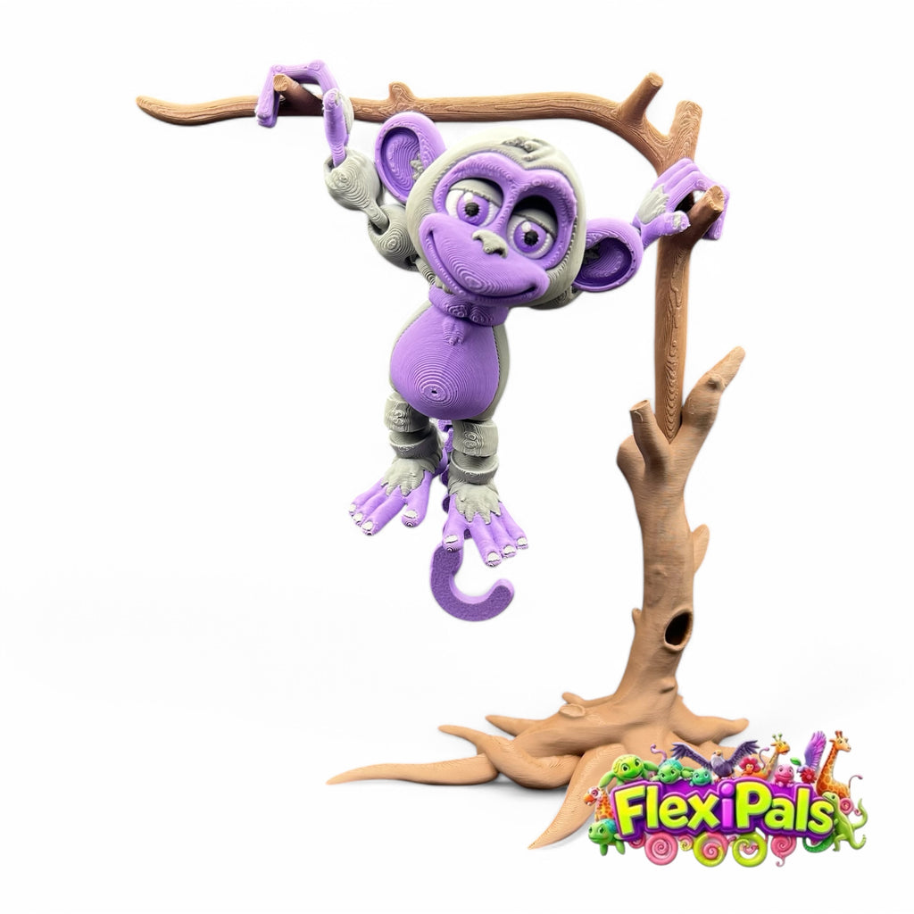 3D Printed FlexiPal XL Monkey with Tree Stand – Articulating Poseable Monkey Toy – Flexible Primate Figure for Play, Display, and Collecting – Interactive Jungle Animal Toy – Creative Desk Toy for Kids and Collectors