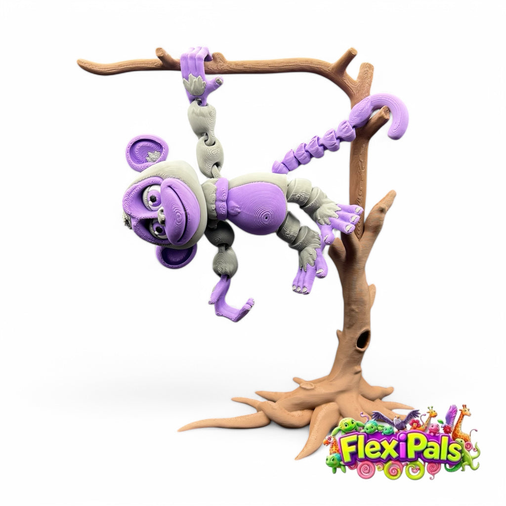 3D Printed FlexiPal XL Monkey with Tree Stand – Articulating Poseable Monkey Toy – Flexible Primate Figure for Play, Display, and Collecting – Interactive Jungle Animal Toy – Creative Desk Toy for Kids and Collectors
