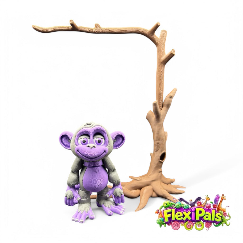 3D Printed FlexiPal XL Monkey with Tree Stand – Articulating Poseable Monkey Toy – Flexible Primate Figure for Play, Display, and Collecting – Interactive Jungle Animal Toy – Creative Desk Toy for Kids and Collectors