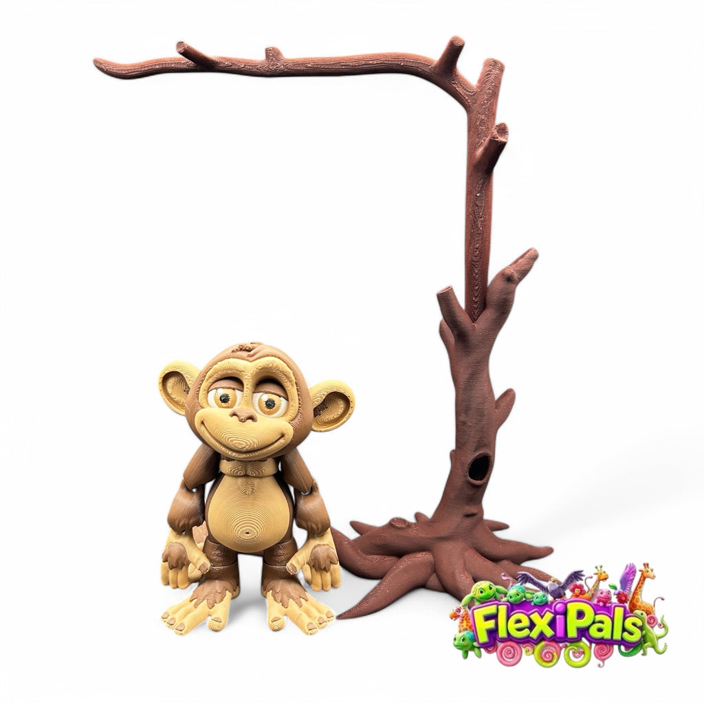 3D Printed FlexiPal XL Monkey with Tree Stand – Articulating Poseable Monkey Toy – Flexible Primate Figure for Play, Display, and Collecting – Interactive Jungle Animal Toy – Creative Desk Toy for Kids and Collectors