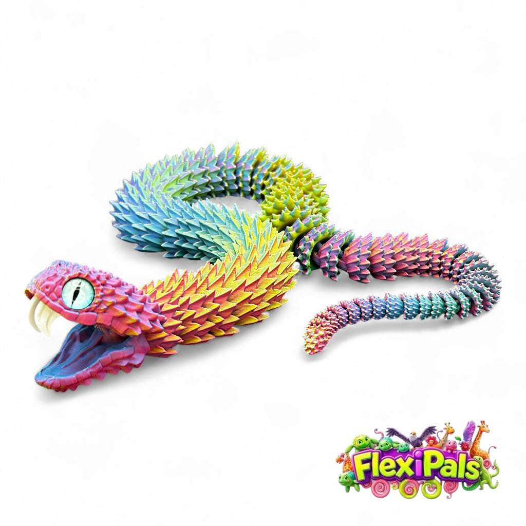 Posable bush viper snake model – jungle reptile figure with coiled strike pose