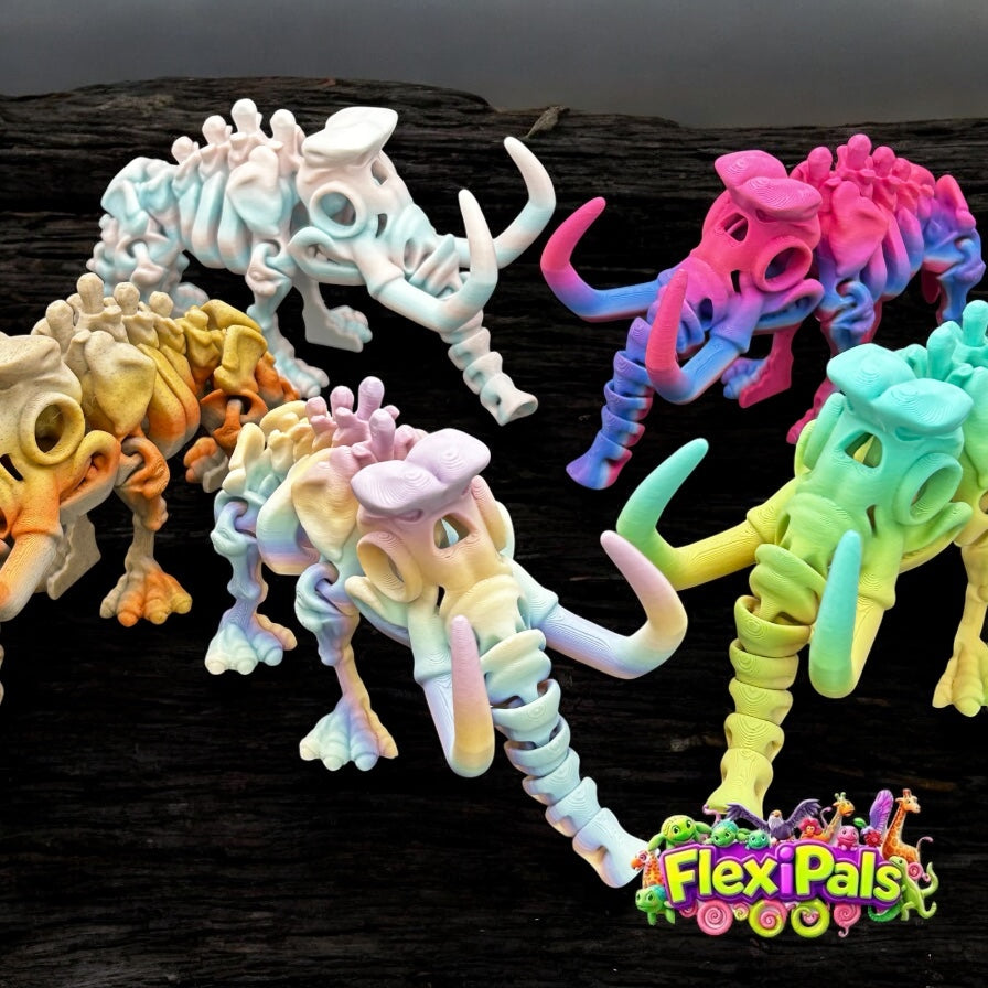 3D articulated woolly mammoth toy with earthy colors and prehistoric design