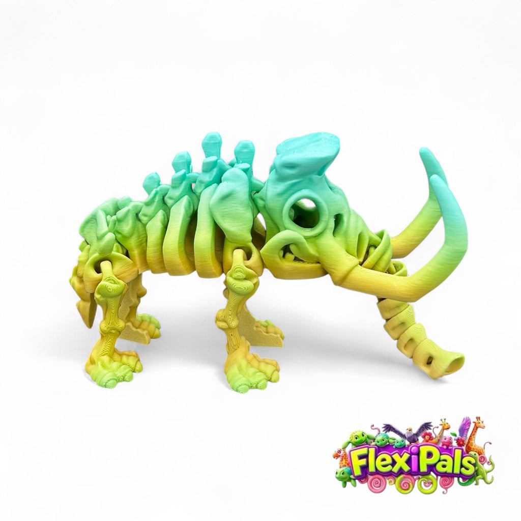 Educational mammoth toy styled after prehistoric fossils, featuring jointed limbs