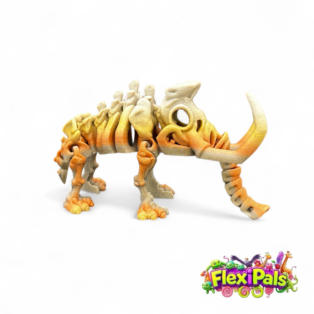 3D articulated woolly mammoth toy with earthy colors and prehistoric design
