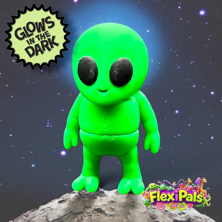 Glow-in-the-Dark Alien FlexiPal – 3D Printed Articulating Mini Figure – Flexible, Poseable, Customizable Toy – Fun Fidget for Kids and Collectors – Display, Play, or Desk Decor – FlexiPals Collectible