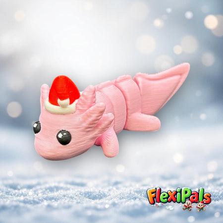 3D printed FlexiPals Christmas Axolotl articulating fidget toy in festive colors