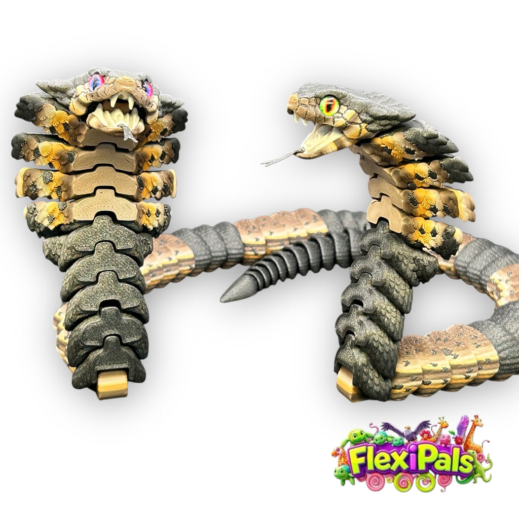 Flexi Cobra Snake 3D printed articulating fidget toy with fangs