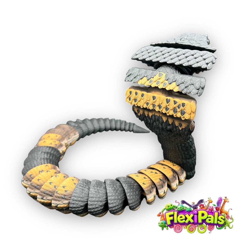 3D printed cobra fidget toy with realistic fangs and movable segments