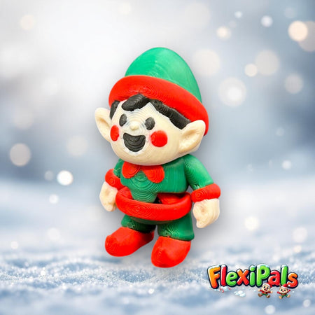3D printed FlexiPals Elf articulating fidget toy with Christmas hat and colors
