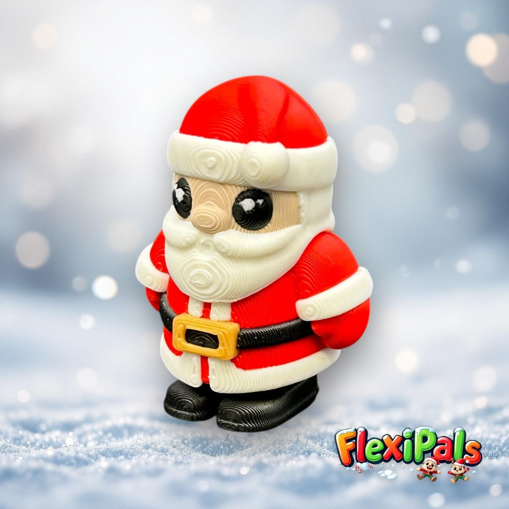 3D printed FlexiPals Santa articulating fidget toy with red suit and hat