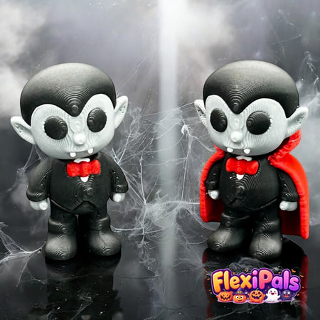 Halloween Dracula FlexiPal – 3D Printed Articulating Mini Figure – Flexible, Poseable Vampire Toy with Cape and Fangs – Fun Fidget for Kids and Collectors – Spooky Desk Decor or Halloween Display – FlexiPals Collectible