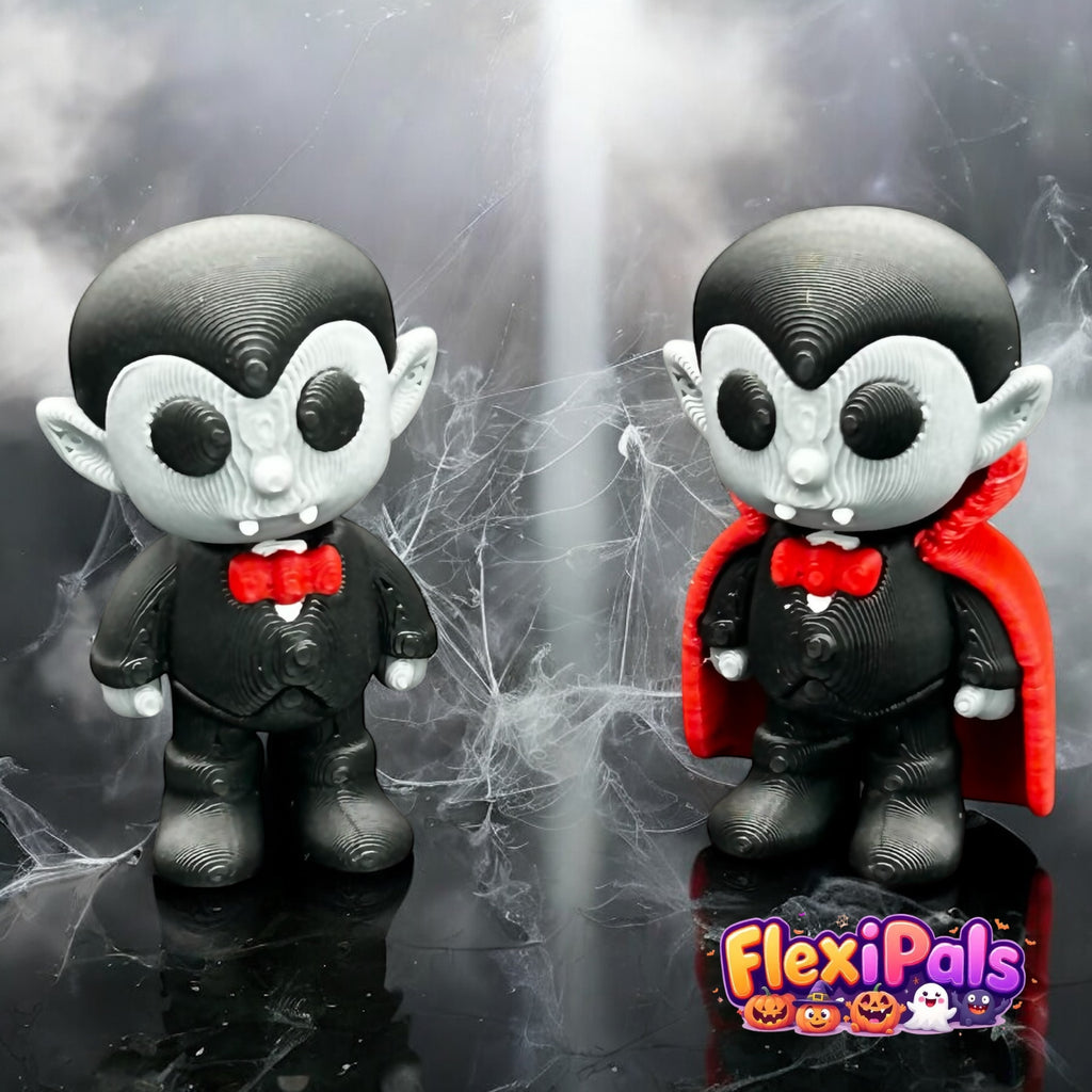 Halloween Dracula FlexiPal – 3D Printed Articulating Mini Figure – Flexible, Poseable Vampire Toy with Cape and Fangs – Fun Fidget for Kids and Collectors – Spooky Desk Decor or Halloween Display – FlexiPals Collectible
