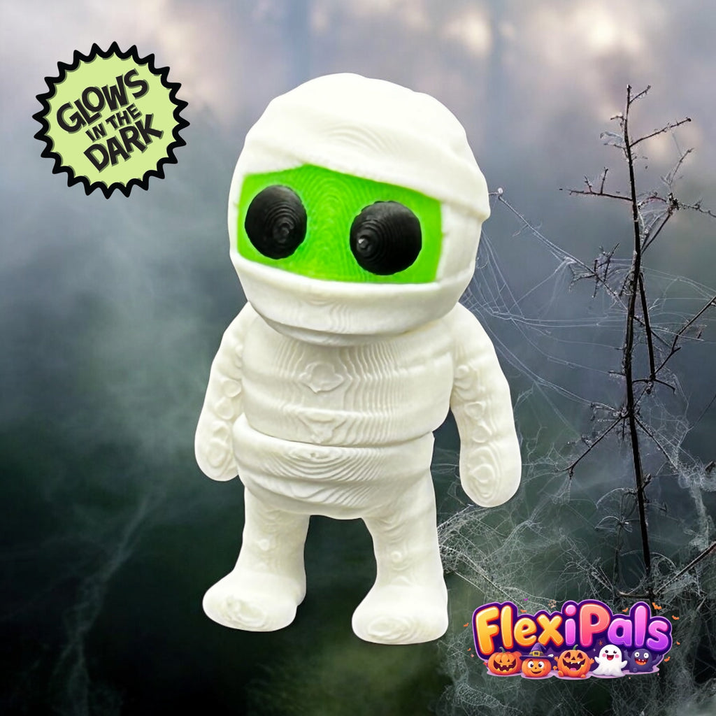 Halloween Mummy FlexiPal – 3D Printed Articulating Mini Figure – Flexible, Poseable Spooky Toy Wrapped in Mummy Bandages – Fun Fidget for Kids and Collectors – Halloween Desk Decor or Display – FlexiPals Collectible
