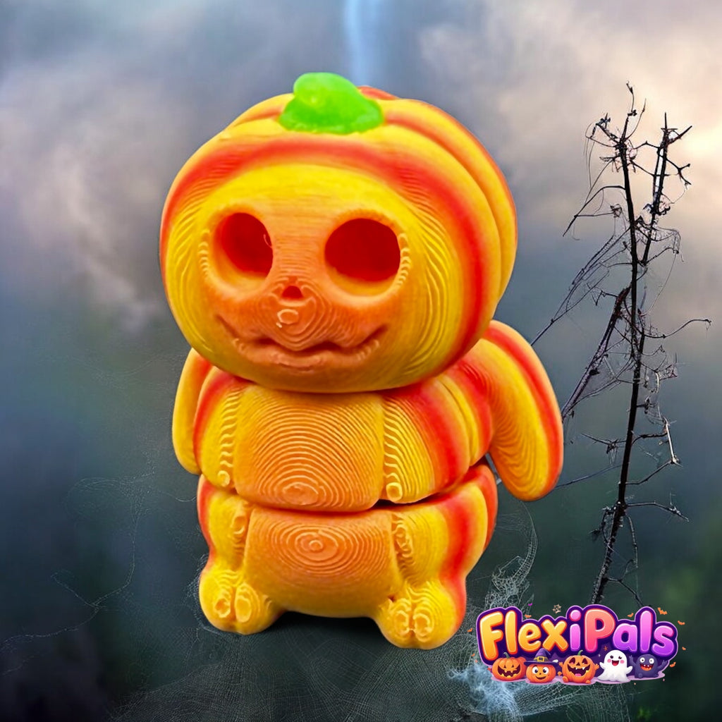 Halloween Pumpkin FlexiPal – 3D Printed Articulating Mini Figure – Flexible, Poseable Jack-o’-Lantern Toy – Fun Fidget for Kids and Collectors – Spooky Desk Decor or Halloween Display – FlexiPals Collectible