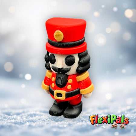 3D printed Nutcracker flexi fidget with articulated body and festive holiday design