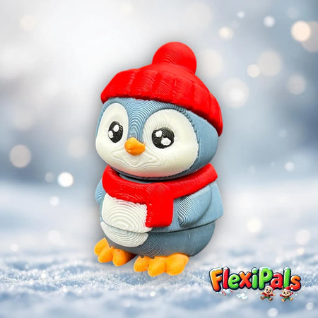 Articulated FlexiPals penguin wearing a winter hat and scarf