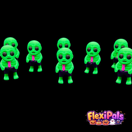 Poseable Halloween Zombie FlexiPal Toy – 3D Printed Flexible Mini Figure with Articulated Limbs – Quirky Undead Character in Shorts and Tie for Halloween Display, Kids, or Collectors – FlexiPals Miniature
