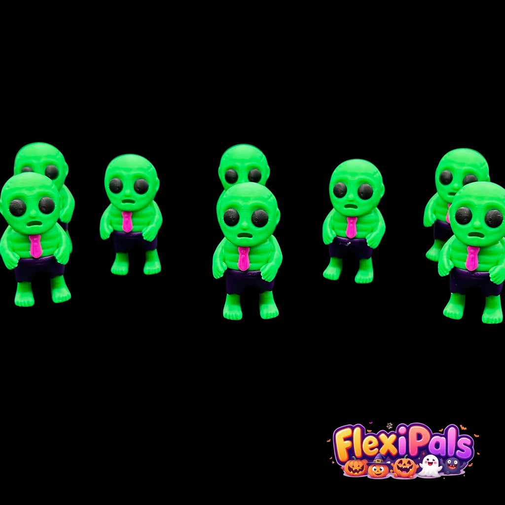 Poseable Halloween Zombie FlexiPal Toy – 3D Printed Flexible Mini Figure with Articulated Limbs – Quirky Undead Character in Shorts and Tie for Halloween Display, Kids, or Collectors – FlexiPals Miniature