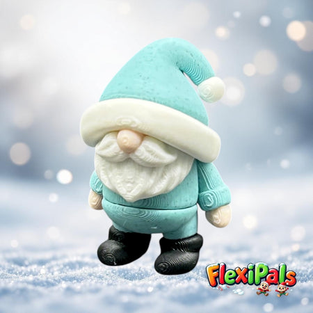 3D printed Winter Gnome flexi toy with cozy hat and winter colors